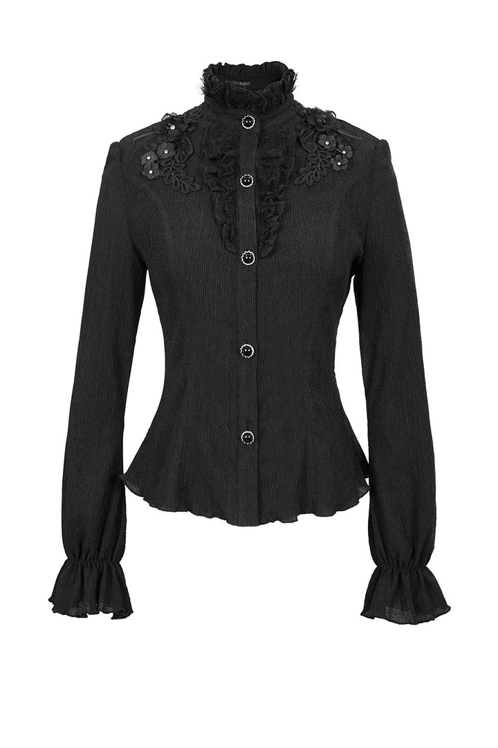 beaded button-down long sleeve victorian top