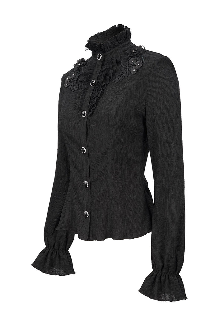 vintage style beaded button-down long sleeve victorian top