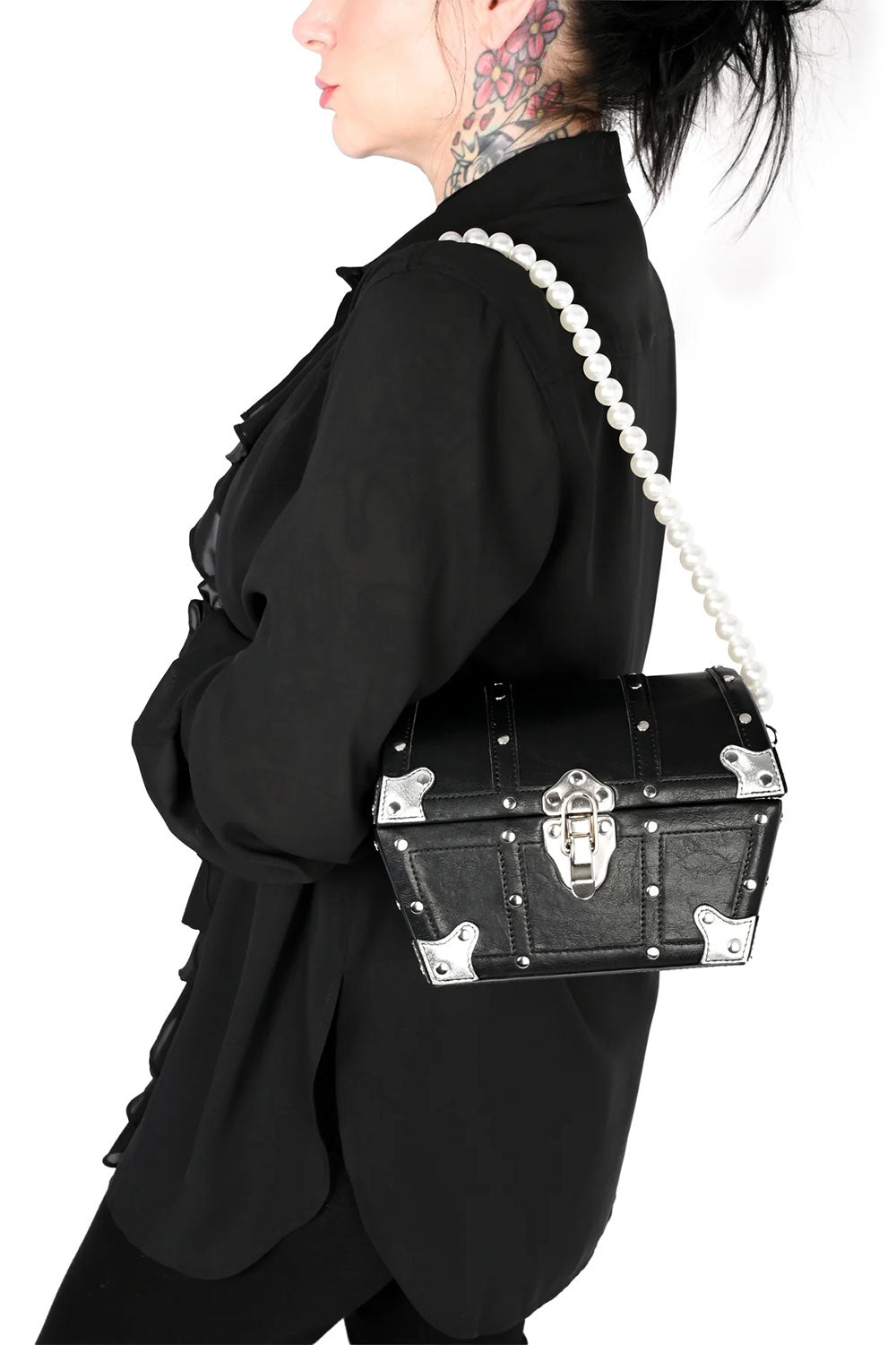Foxblood treasure chest bag with interchangeable straps