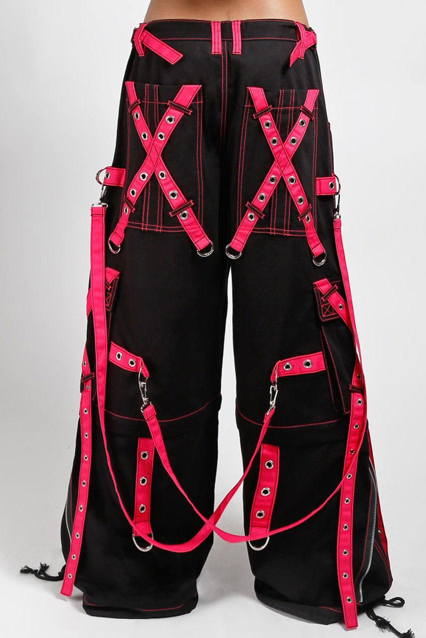 black and pink baggy cargo cyber goth rave pants by tripp nyc