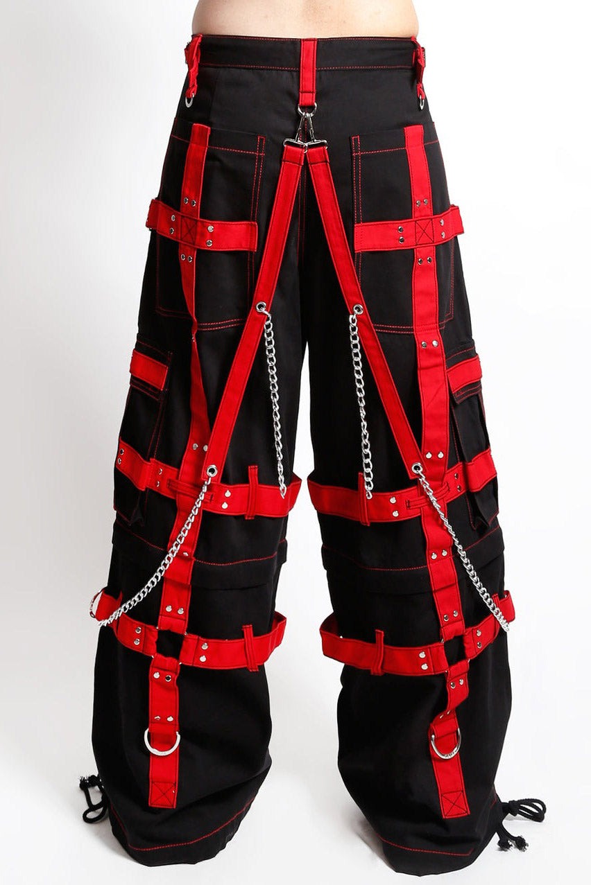 punk studded red and black cargo pants