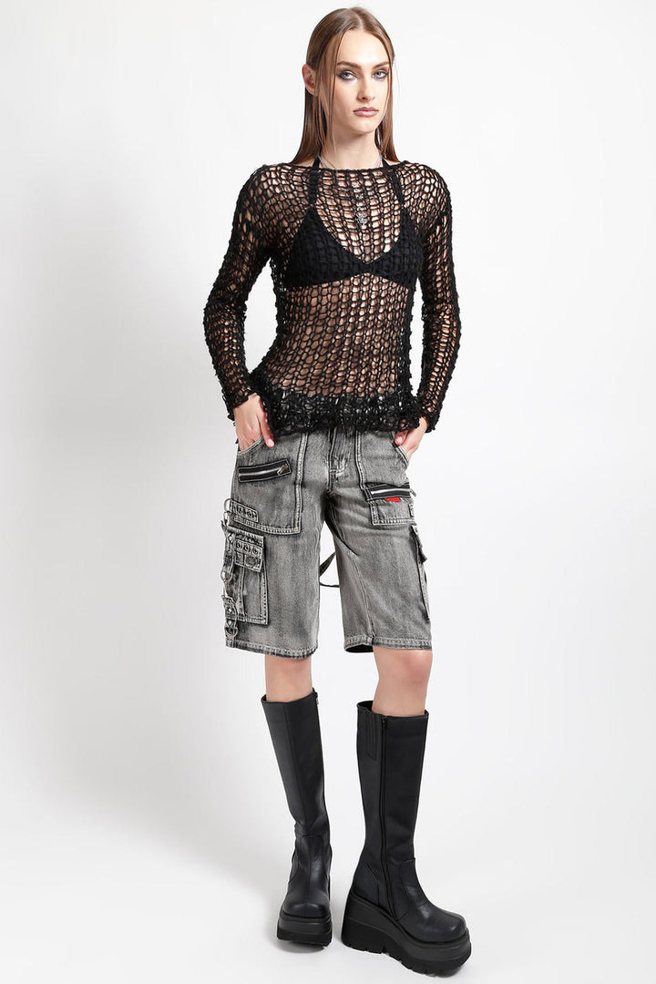 Tripp NYC Punk Clash Shorts [Black Denim/Fog Wash]