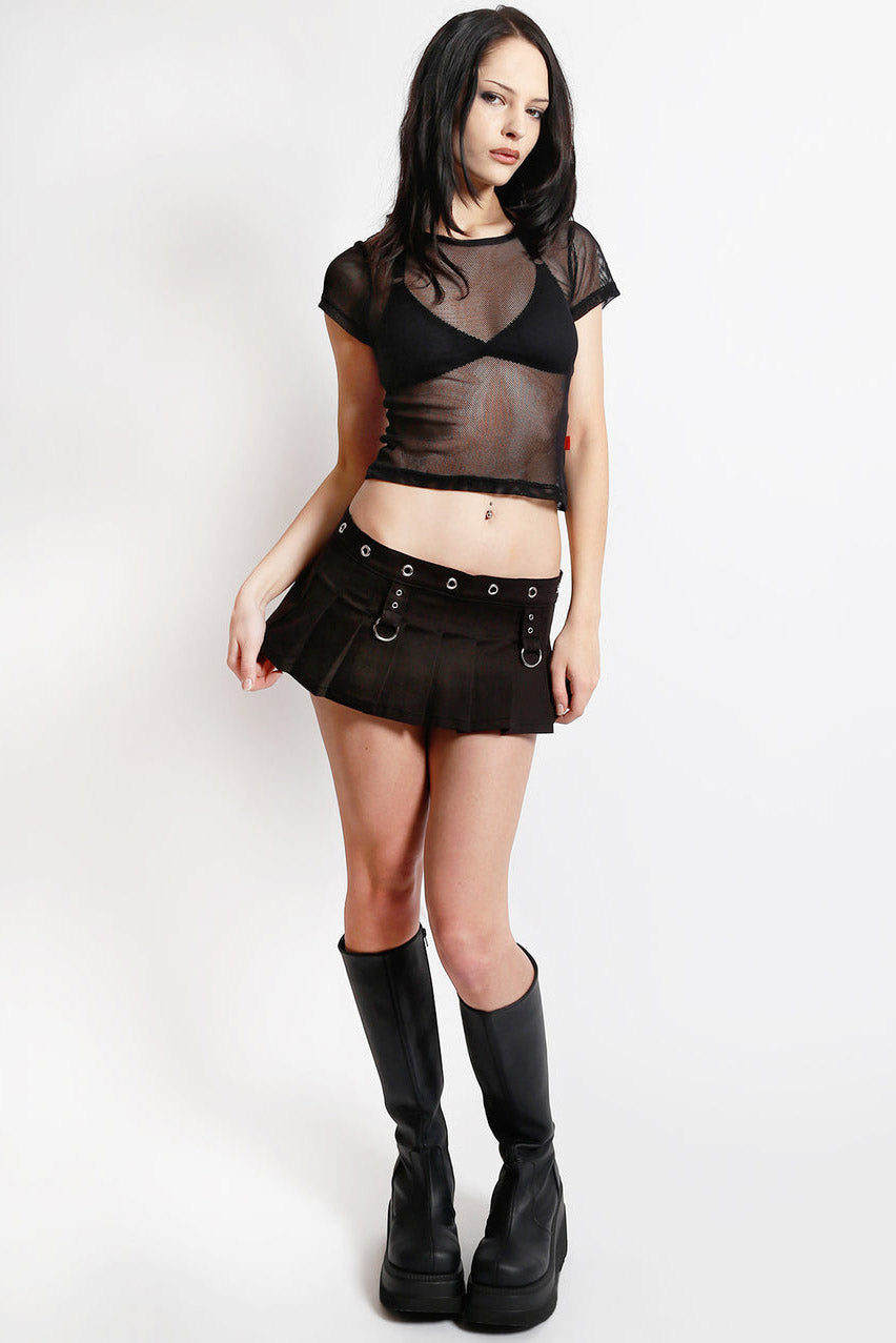 womens grunge goth pleated black micro mini skirt with metal hardware by tripp NYC