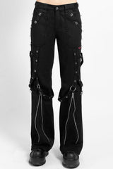 womens straight leg zippered punk tripp pants with piercings  and studs and straps