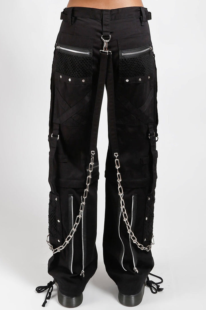 tripp NYC Black cargo pants with chain details on a white background