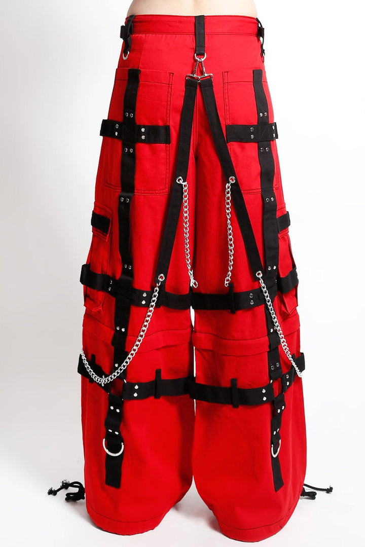red baggy raver pants with chains 
