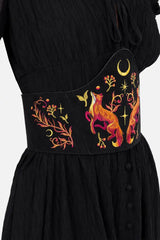 moon, fox, and flower embroidered vegan suede corset
