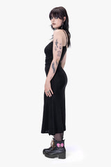 black glittery fabric leg slit dress by wicked misfit