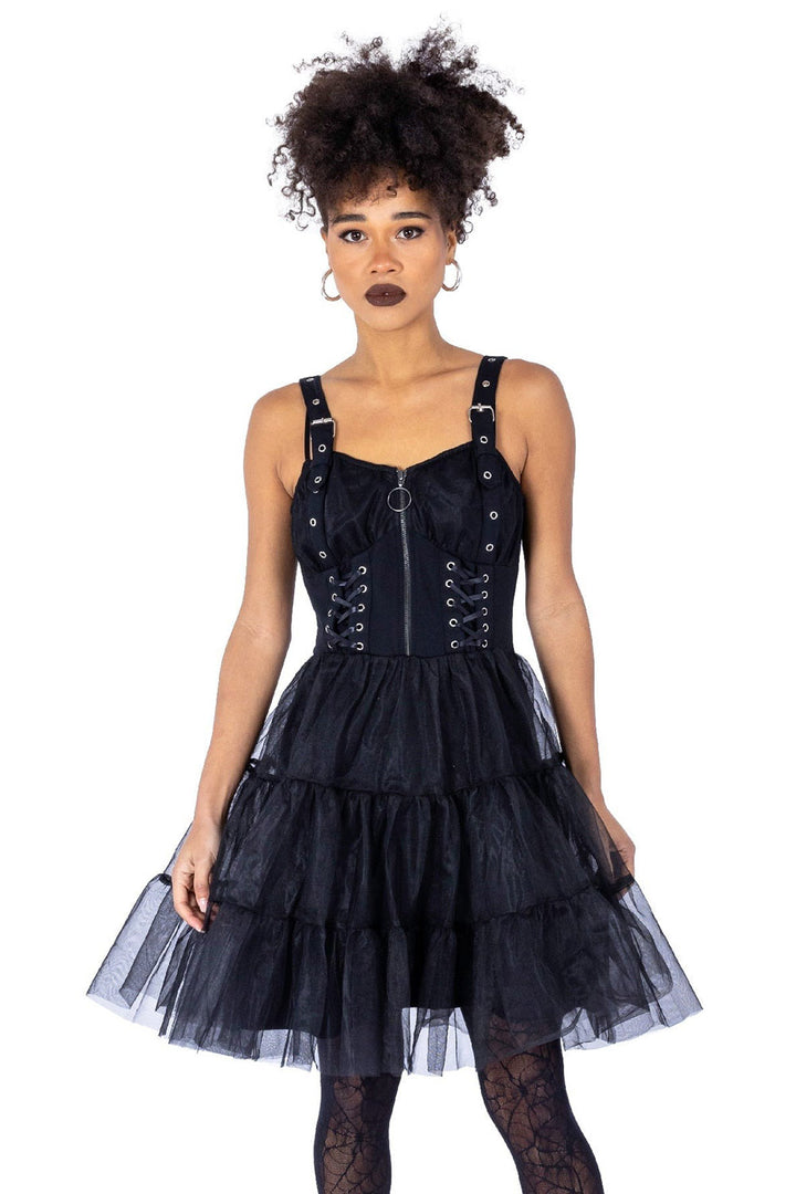 black gothic dress with tulle skirt