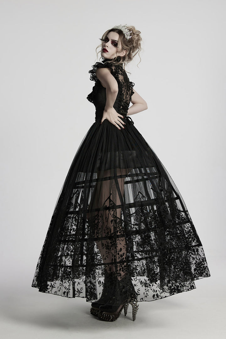keyhole neckline mesh tulle skirt gown