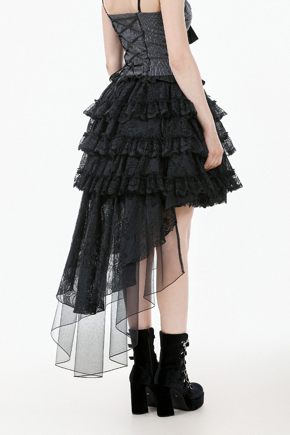 Goth Cake Layered Ruffle Skirt with Mesh Train – VampireFreaks