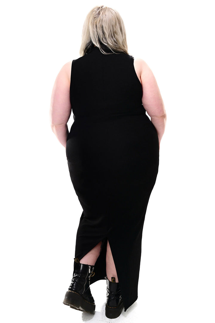 plus size long leg slit gothic black dress