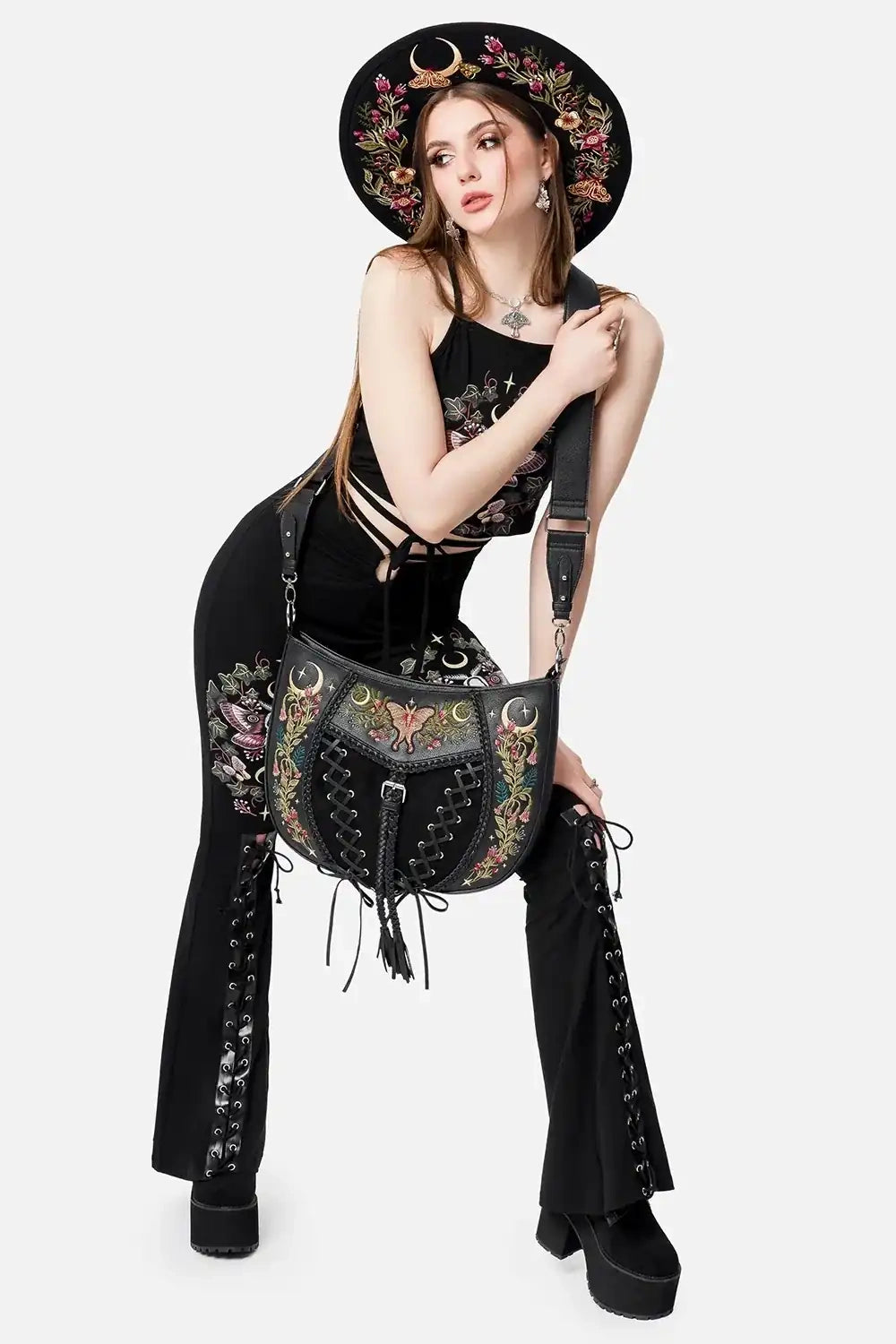 boho goth lace-up bag