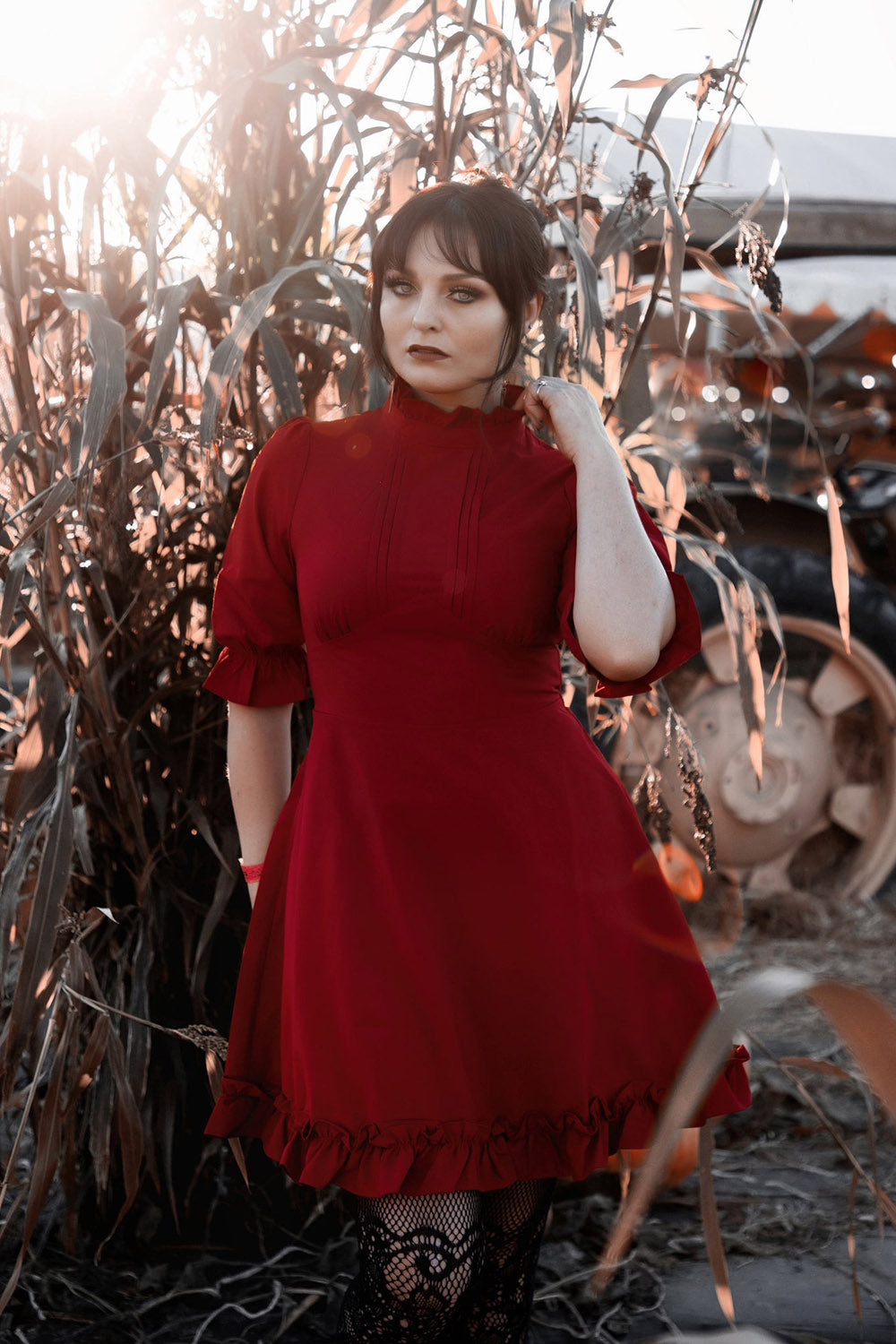 puff shoulder red valentines day dress