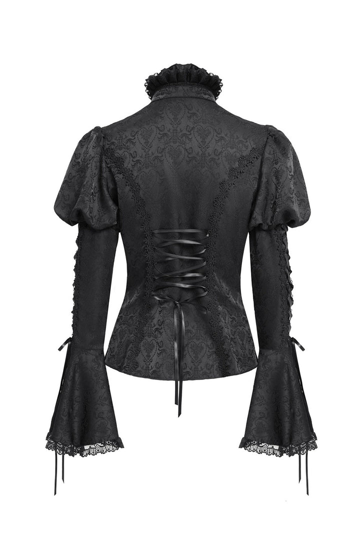 high ruffle collar womens puff shoulder gothic blouse