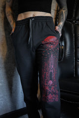 black and red bat joggers