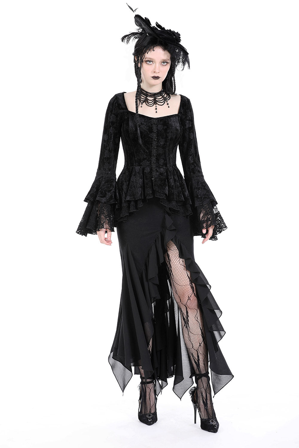 black high waisted skirt with leg slit