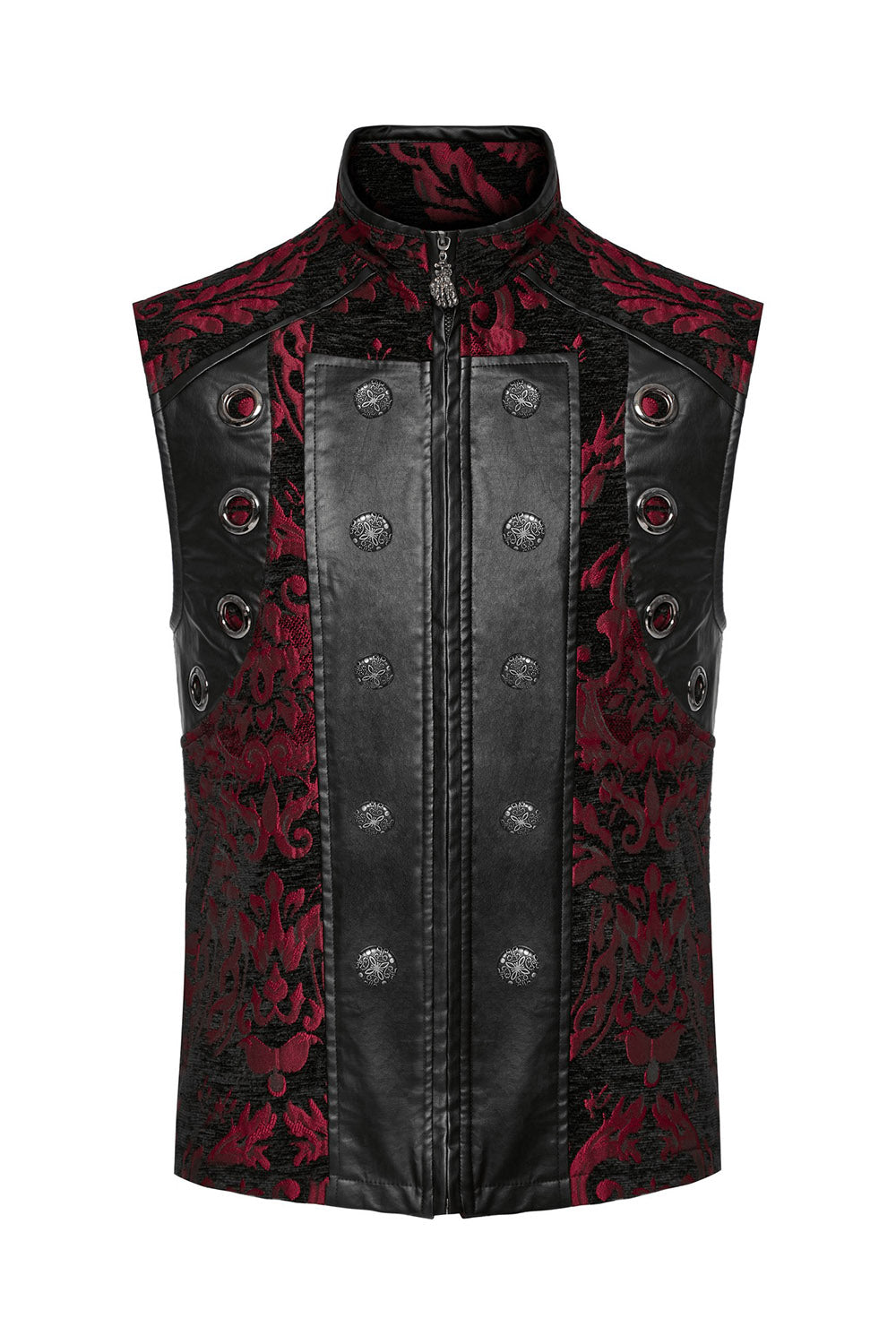 mens black and red vampire goth leather damask vest