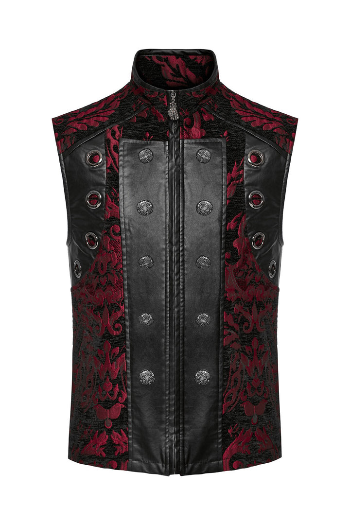 mens black and red vampire goth leather damask vest