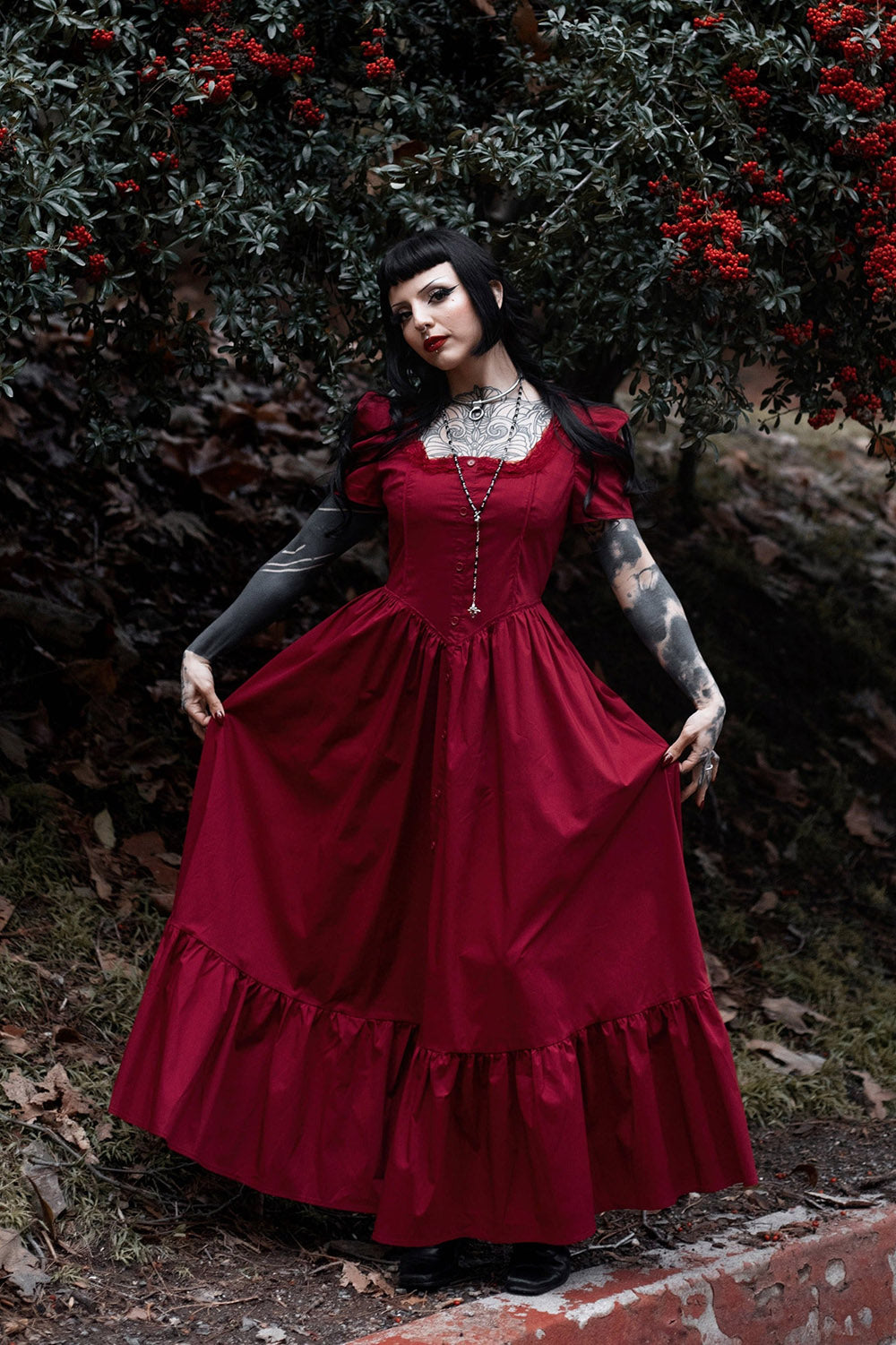 womens red gothic long dress