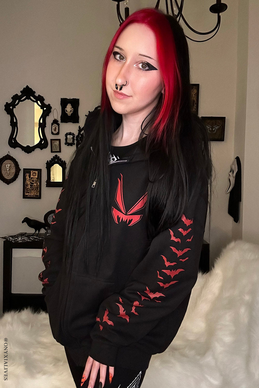 red bat sleeve hoodie