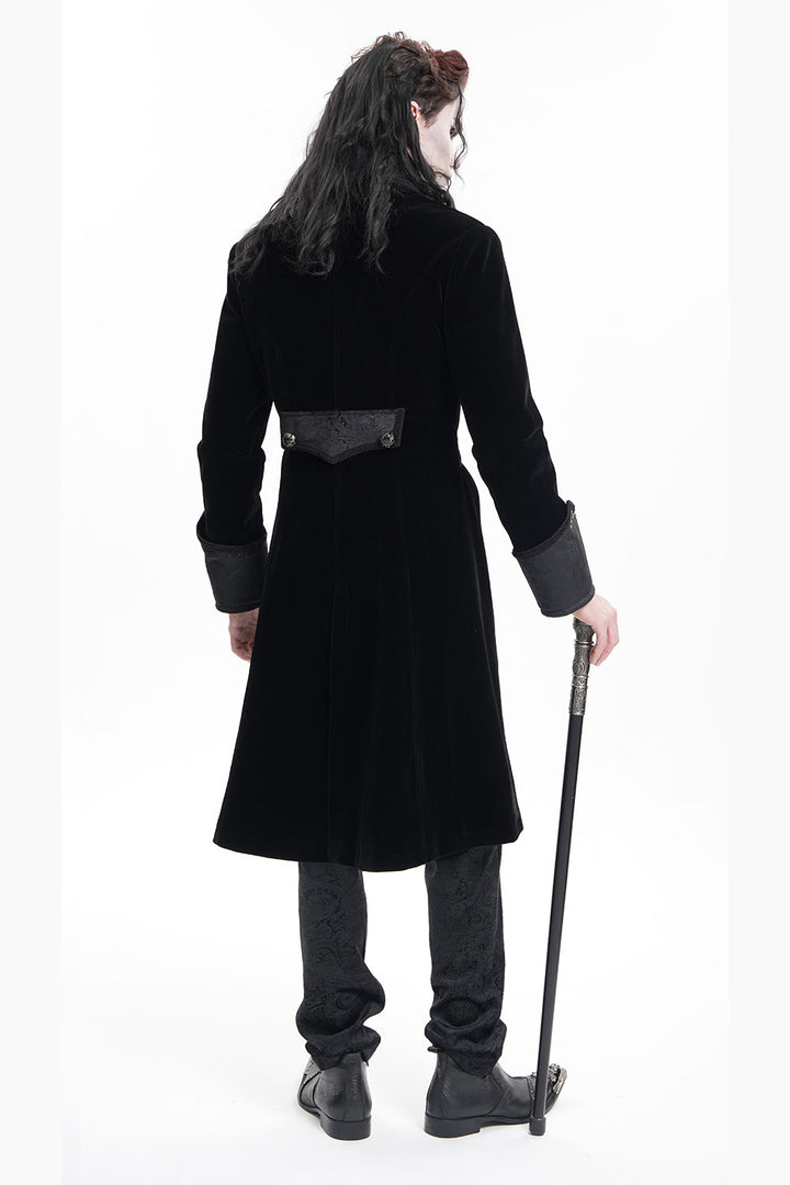 mens black velvet vampire coat with bat pendants