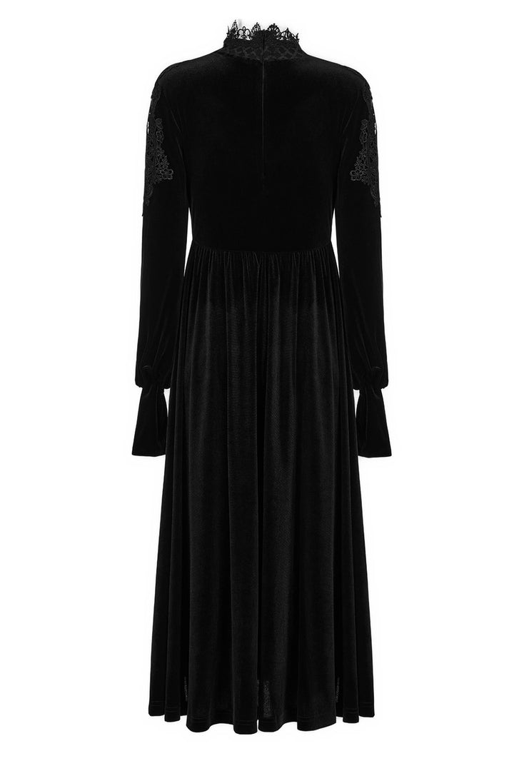 long black velvet dress with high collar