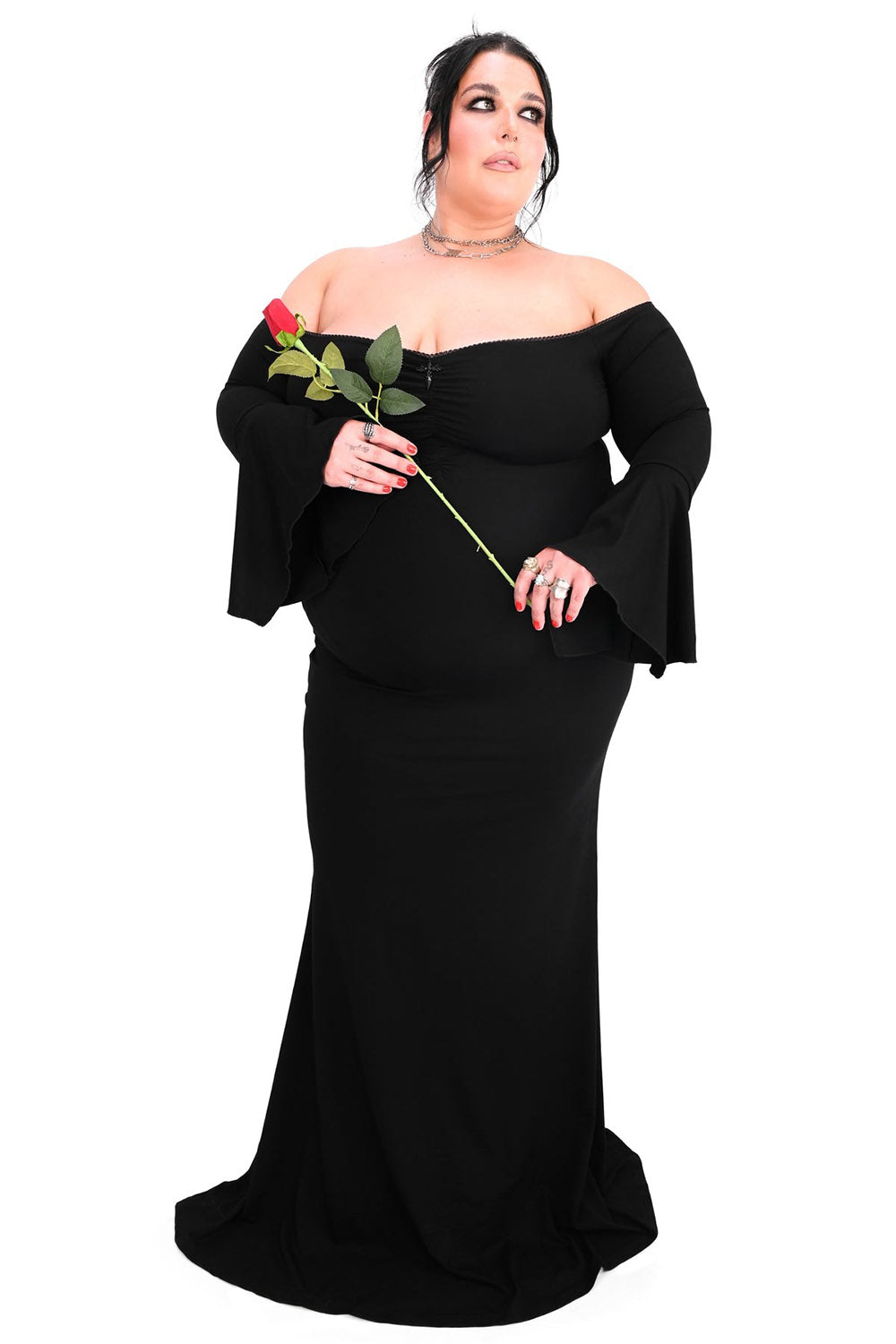 mermaid tail long black gothic long sleeve flared dress by foxblood