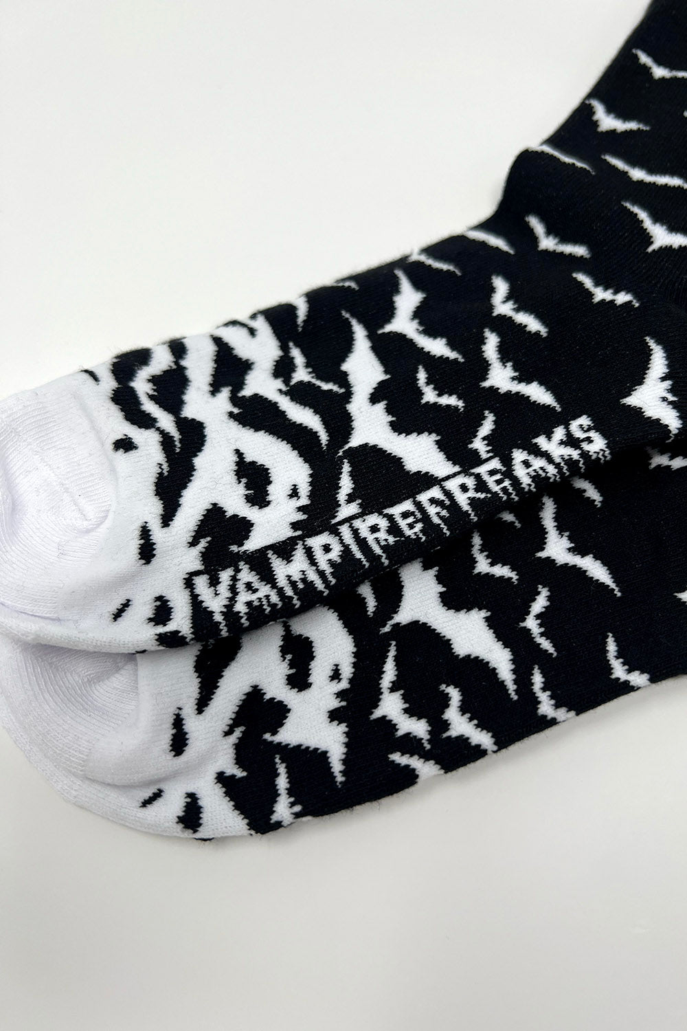 knitted black and white gothic bat socks 
