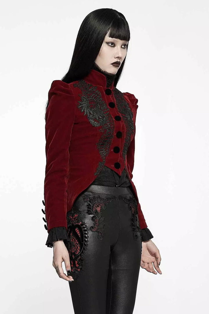 womens embroidered red velvet gothic short jacket