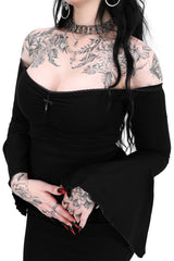 off-the-shoulder gown with built-in bra