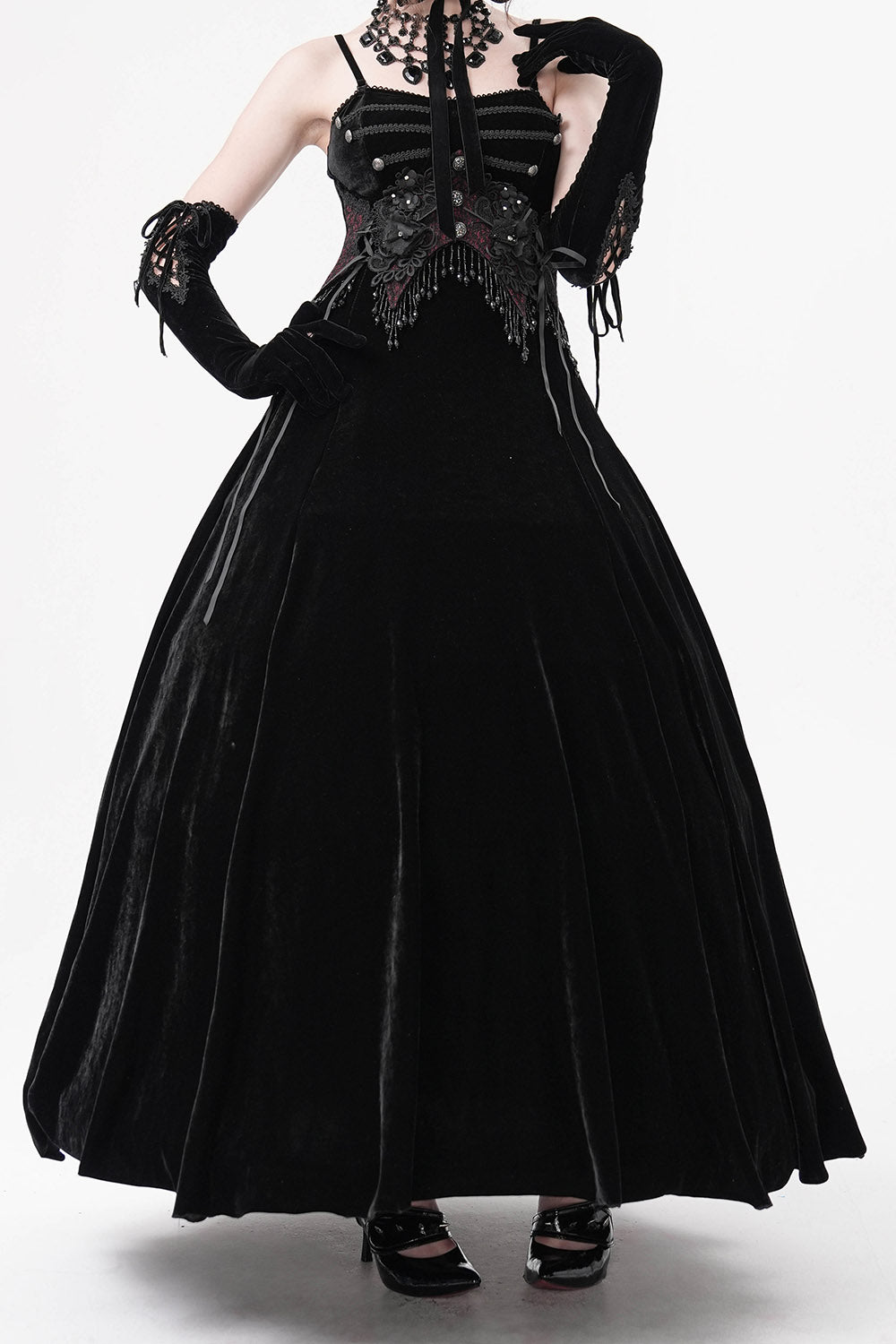 black velvet military goth dress