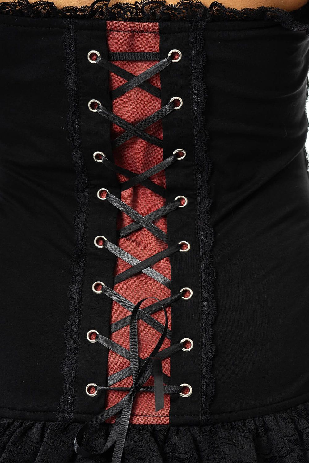 womens lace-up vampire red and black vintage goth halter neck top by poizen industries