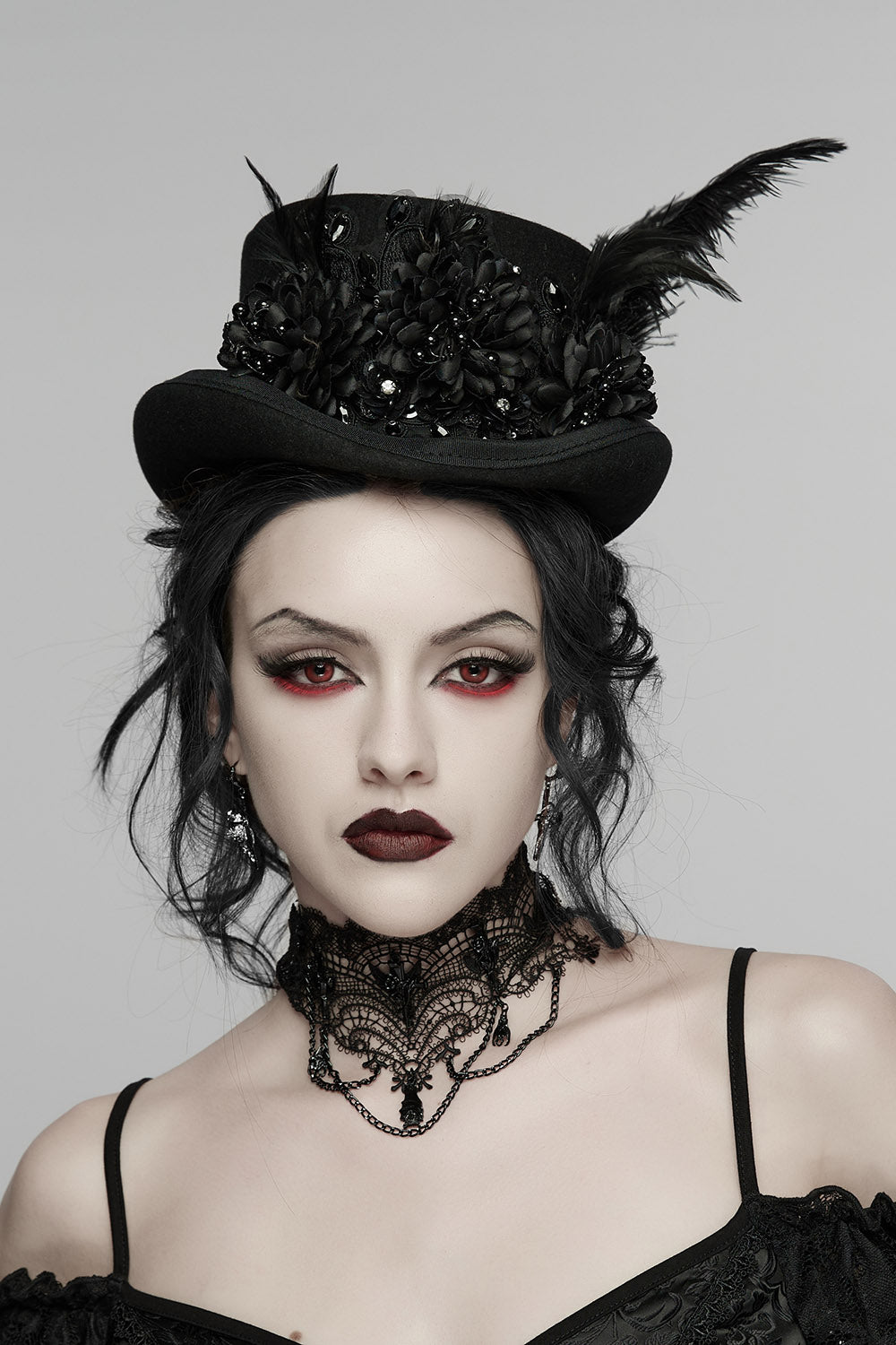 gothic top hat with feathers and beads