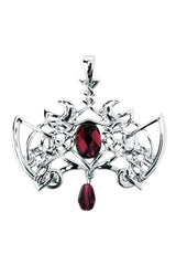gothic silver pewter necklace with red rhinestone crystals 