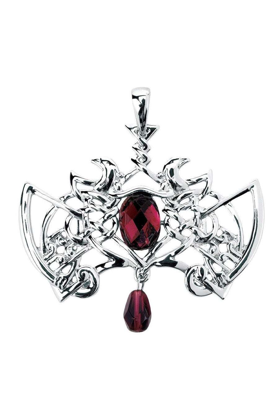 gothic silver pewter necklace with red rhinestone crystals 