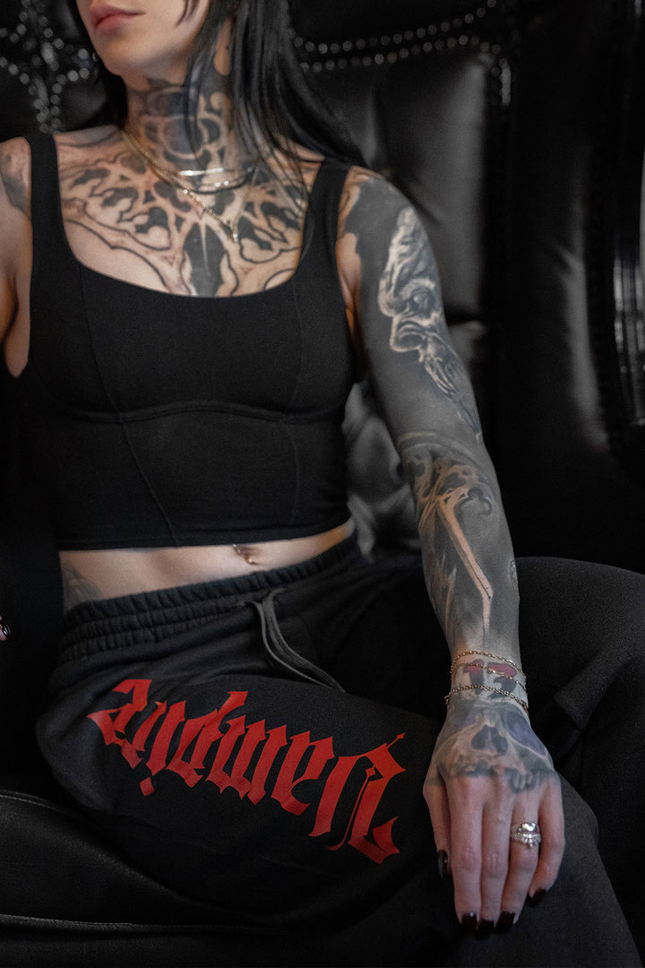 unisex  androgynous black and red gothic jogger sweatpants 