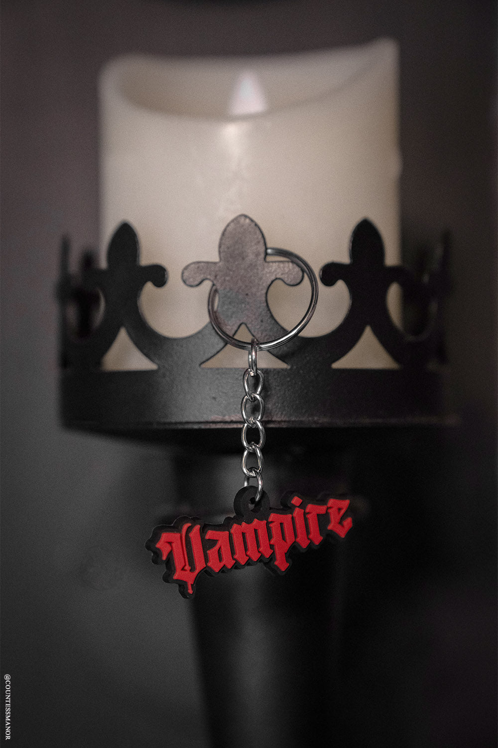 vampire text keychain in old english font 