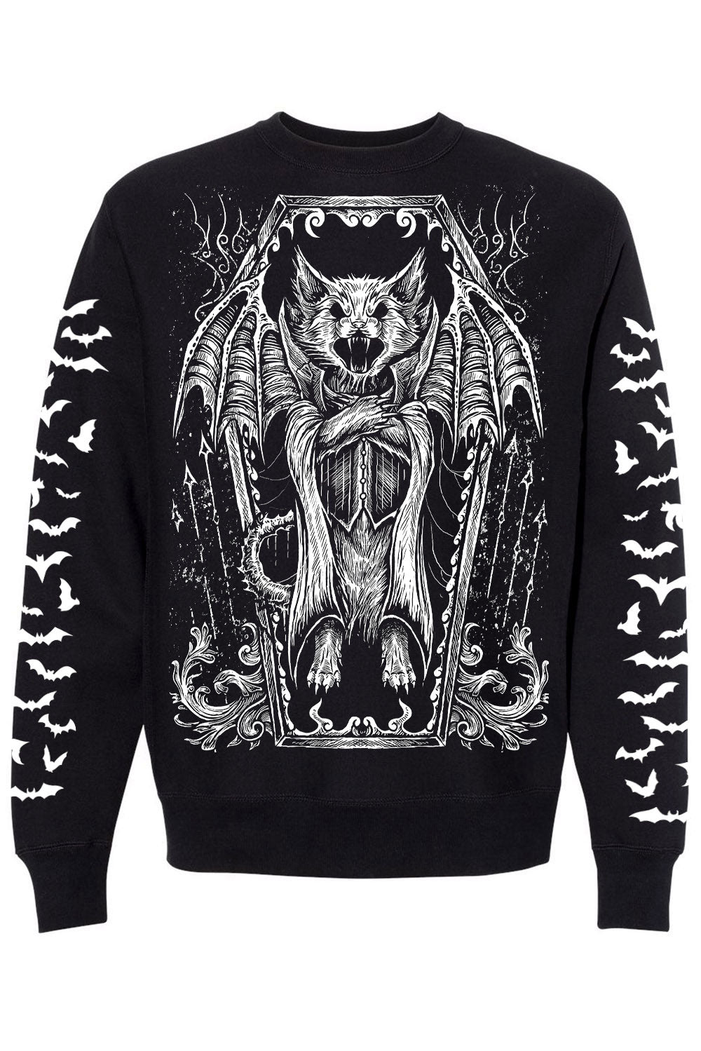 mens black gothic cat with batwings sweatshirt