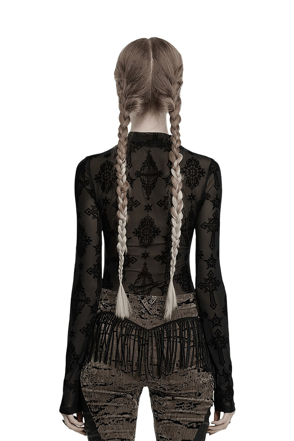 womens black mesh long sleeve top by punk rave