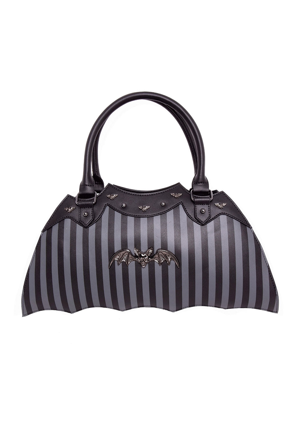 black and grey striped bag