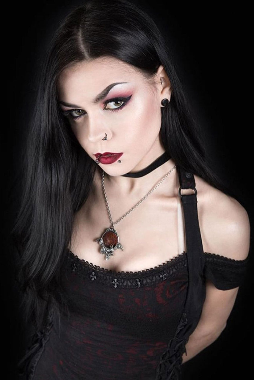 red blood moon and bat gothic vampire bat necklace by alchemy gothic