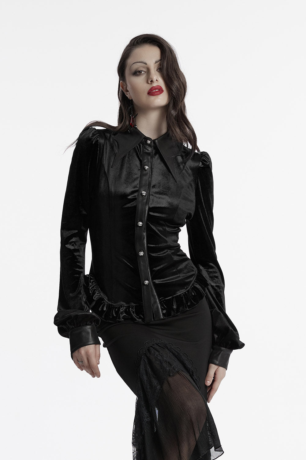 black velvet lace up top