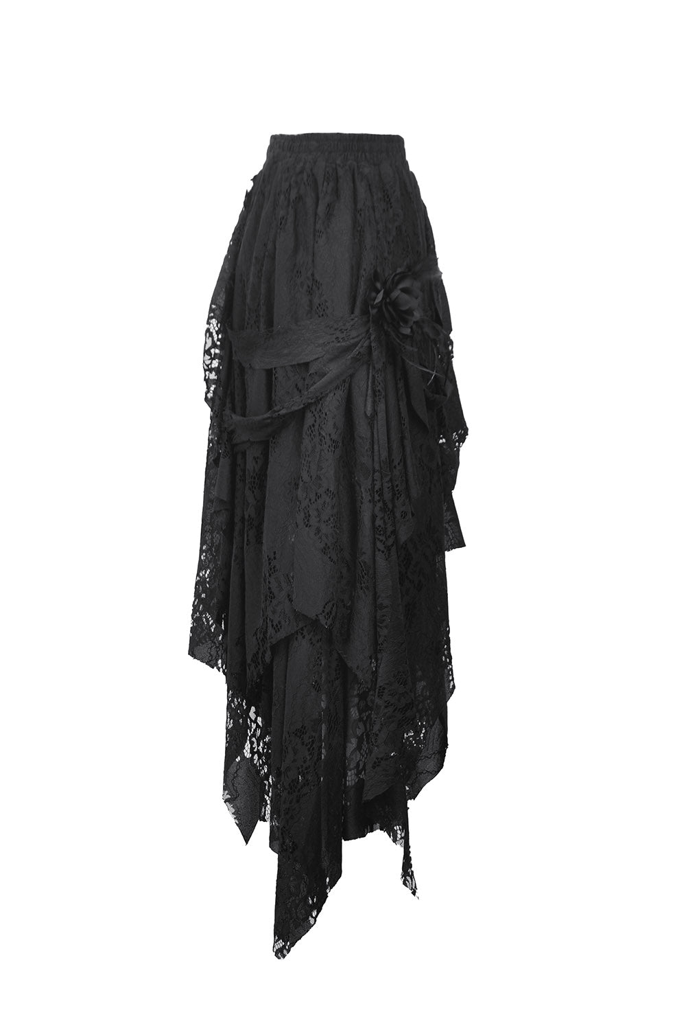 womens floral lace goth midi skirt