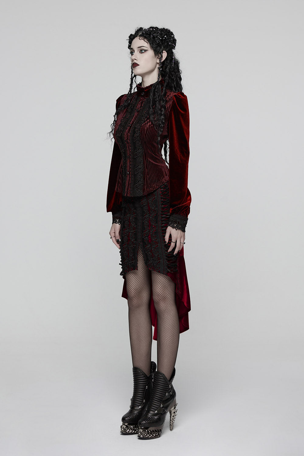 lace-up irregular asymmetric high-low hem skirt by punk rave