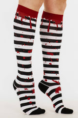 black and white striped blood drip socks