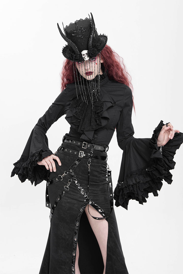gothic lace-up blouse with flared sleeves 