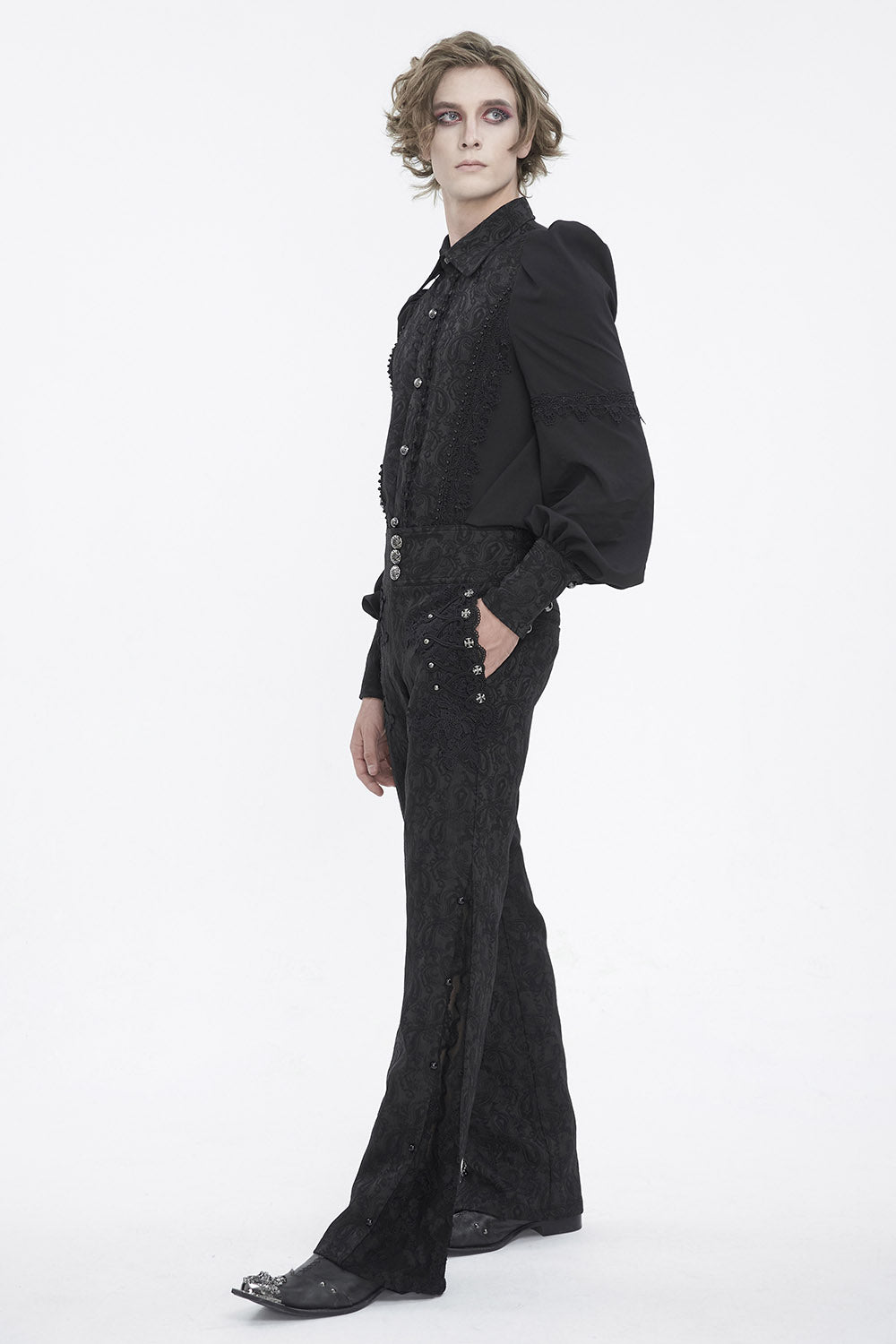 long sleeve vampire goth mens damask button-up shirt 