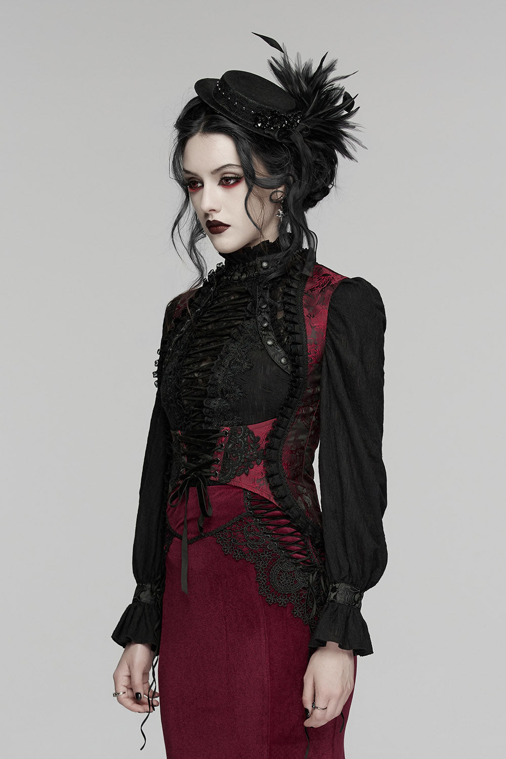 red and black ruffled corset