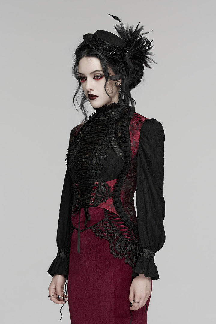 red and black ruffled corset